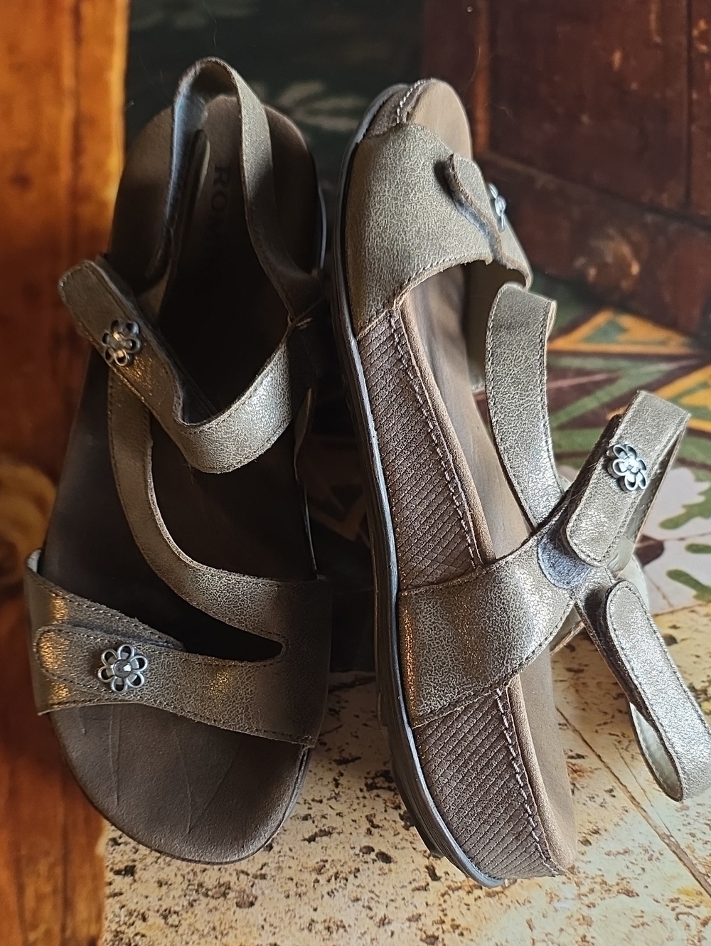 Romika Metallic Bronze Adjustable Strap Sandals